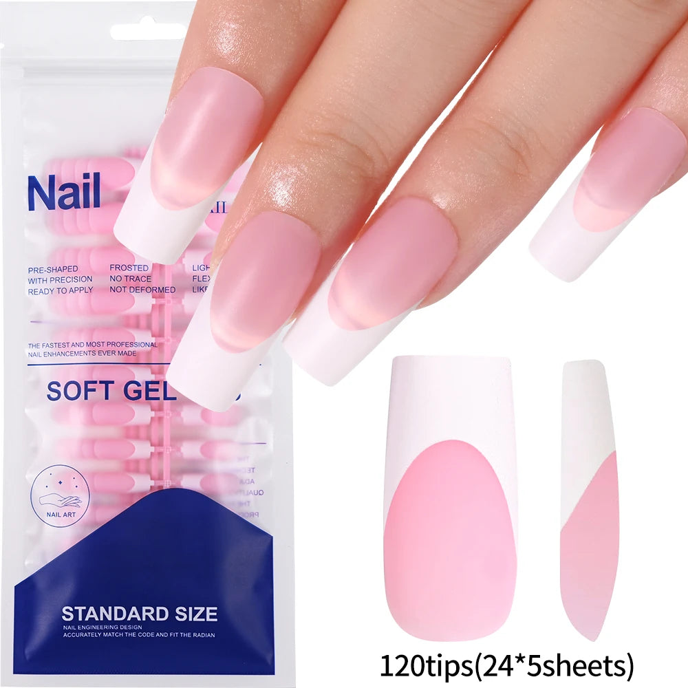 MAFANAILS Pink French Press On Nails — Long Square Full Cover Set