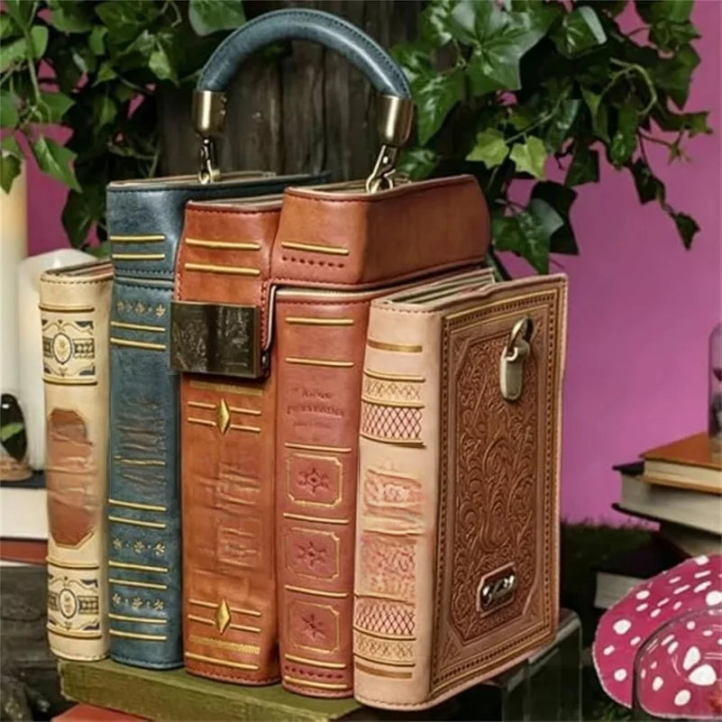 Vintage Stacked Book Novelty Handbag — Unique Literary Crossbody Bag