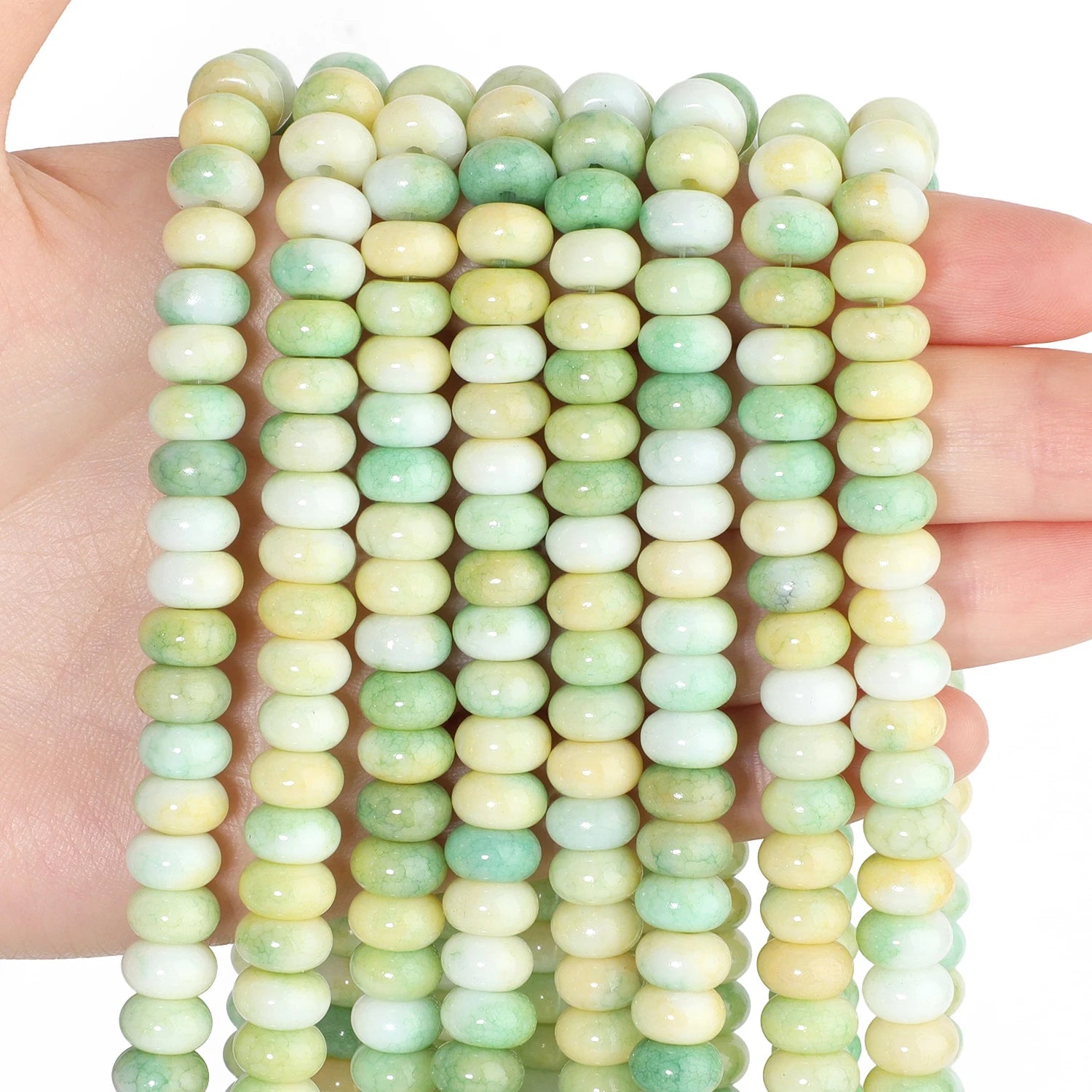 Gradient Green and Yellow Jade Beads — Abacus Shape Crystal Rondelle Spacers
