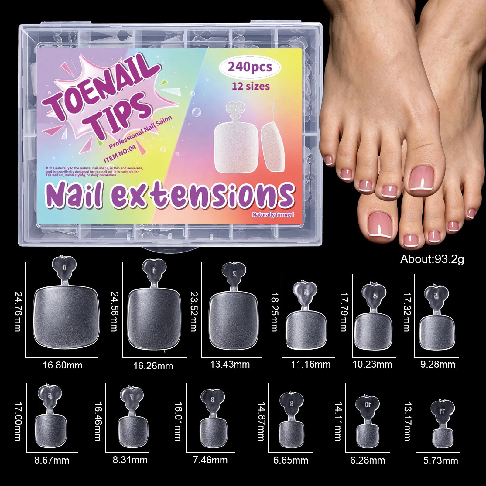 Press-On Toenail Set — Ultra-Thin Short French Square Tips