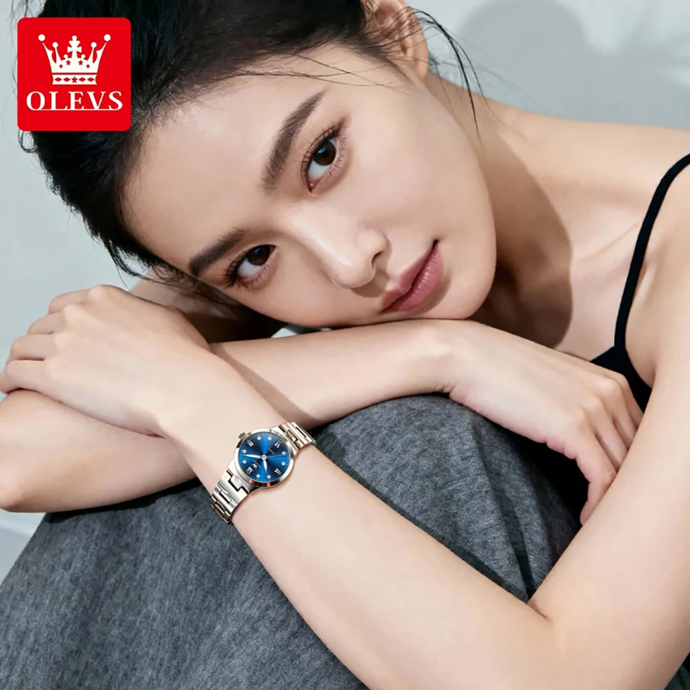 OLEVS 3735 Quartz Women's Watch — Elegant Stainless Steel Band & Gift Box