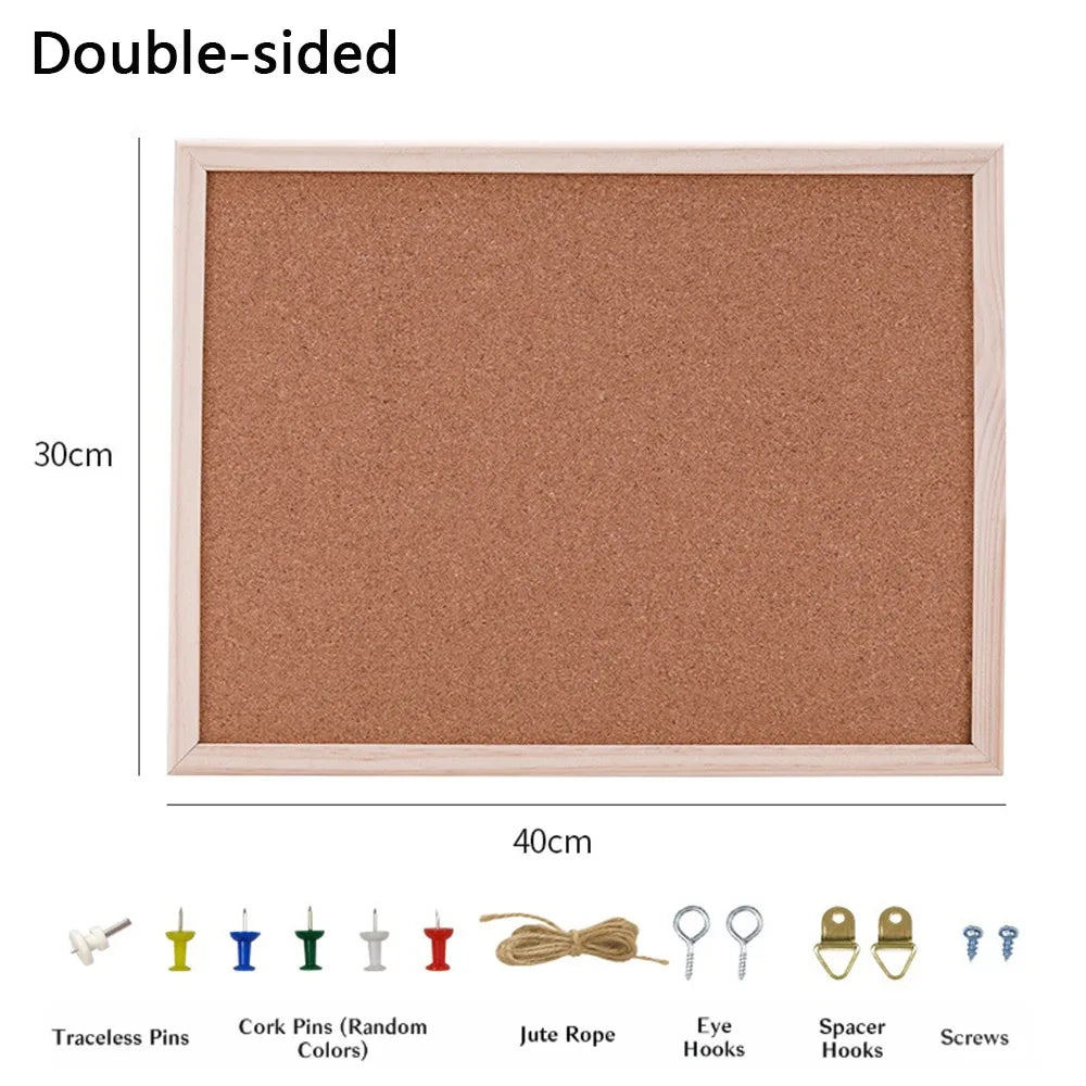 Wooden Framed Cork Bulletin Board — Decorative Memo Display Panel