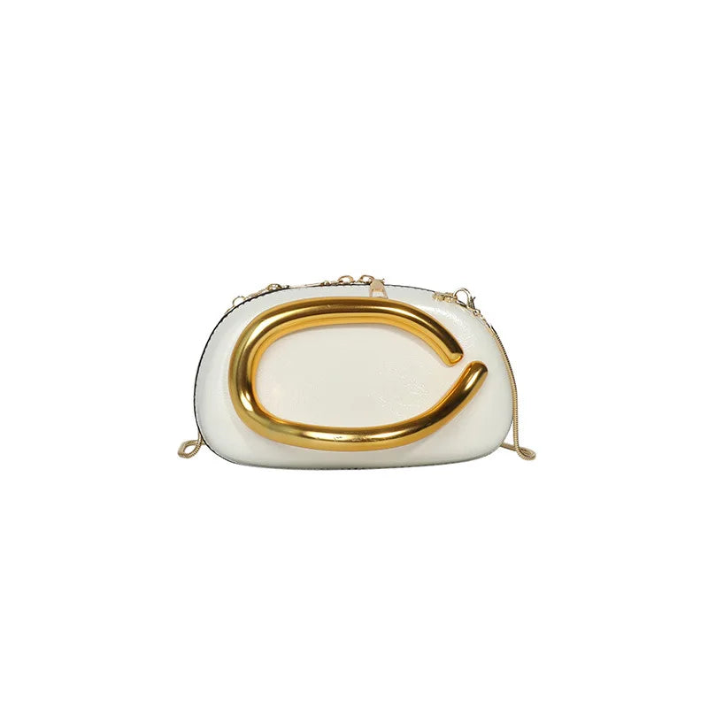 Elegant Round Evening Clutch — Metal Handle Crossbody Bag with Chain Strap