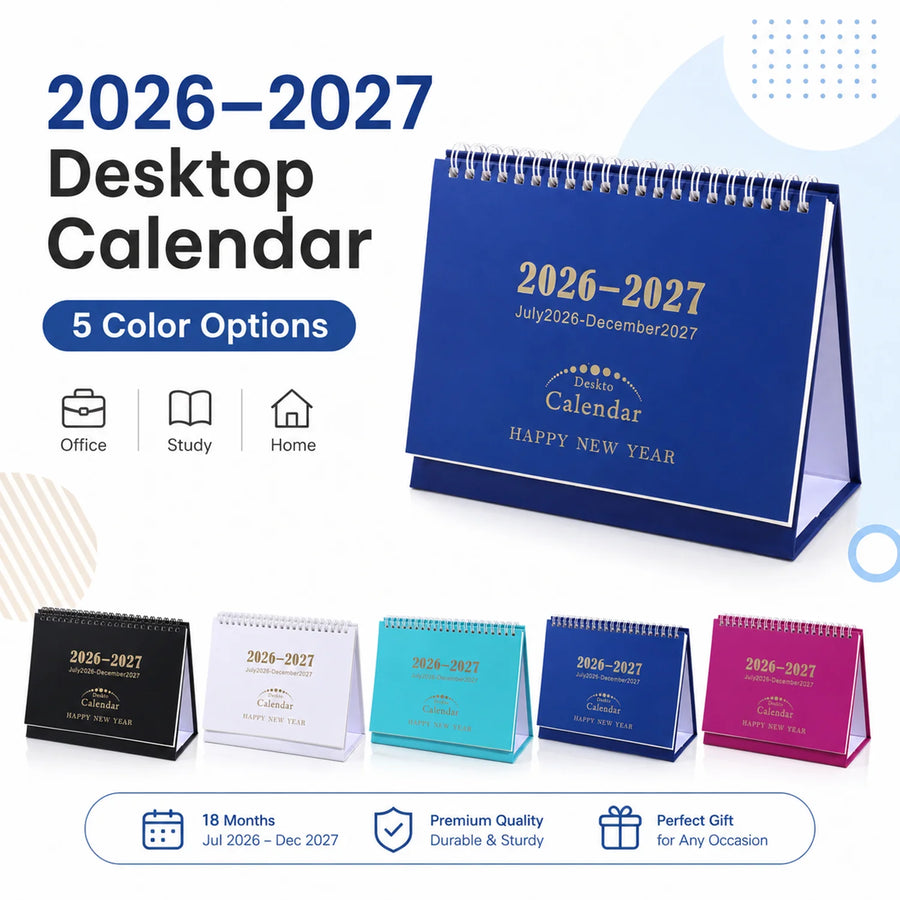 18-Month Desk Calendar — Foldable Stand & Gold Stamped Hard Cover