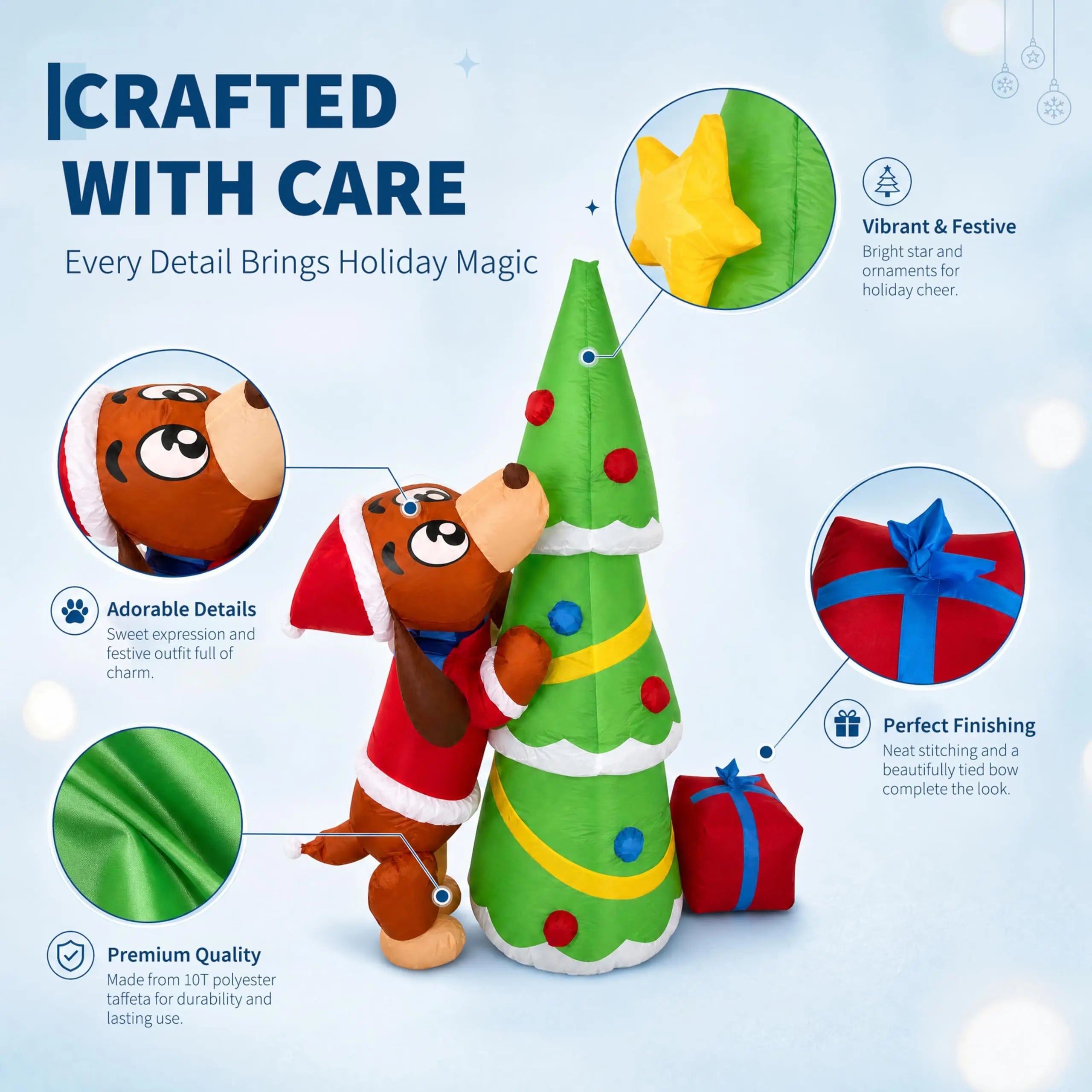 Giant Inflatable Christmas Dog with Tree — LED Light Outdoor Yard Decoration