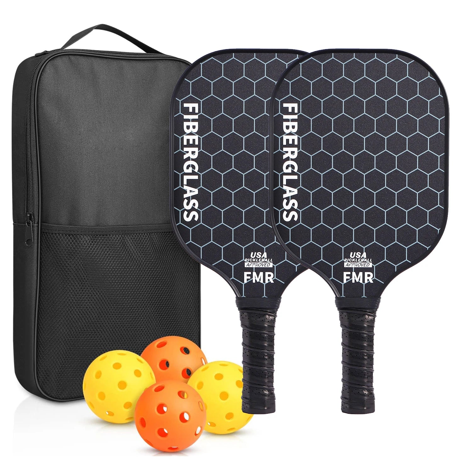 GojoyLiu Pickleball Paddle Set — Durable Fiberglass Rackets with 4 Balls