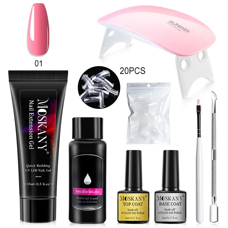 MOSKANY Poly Nail Gel Kit — Complete Manicure Set with LED Lamp