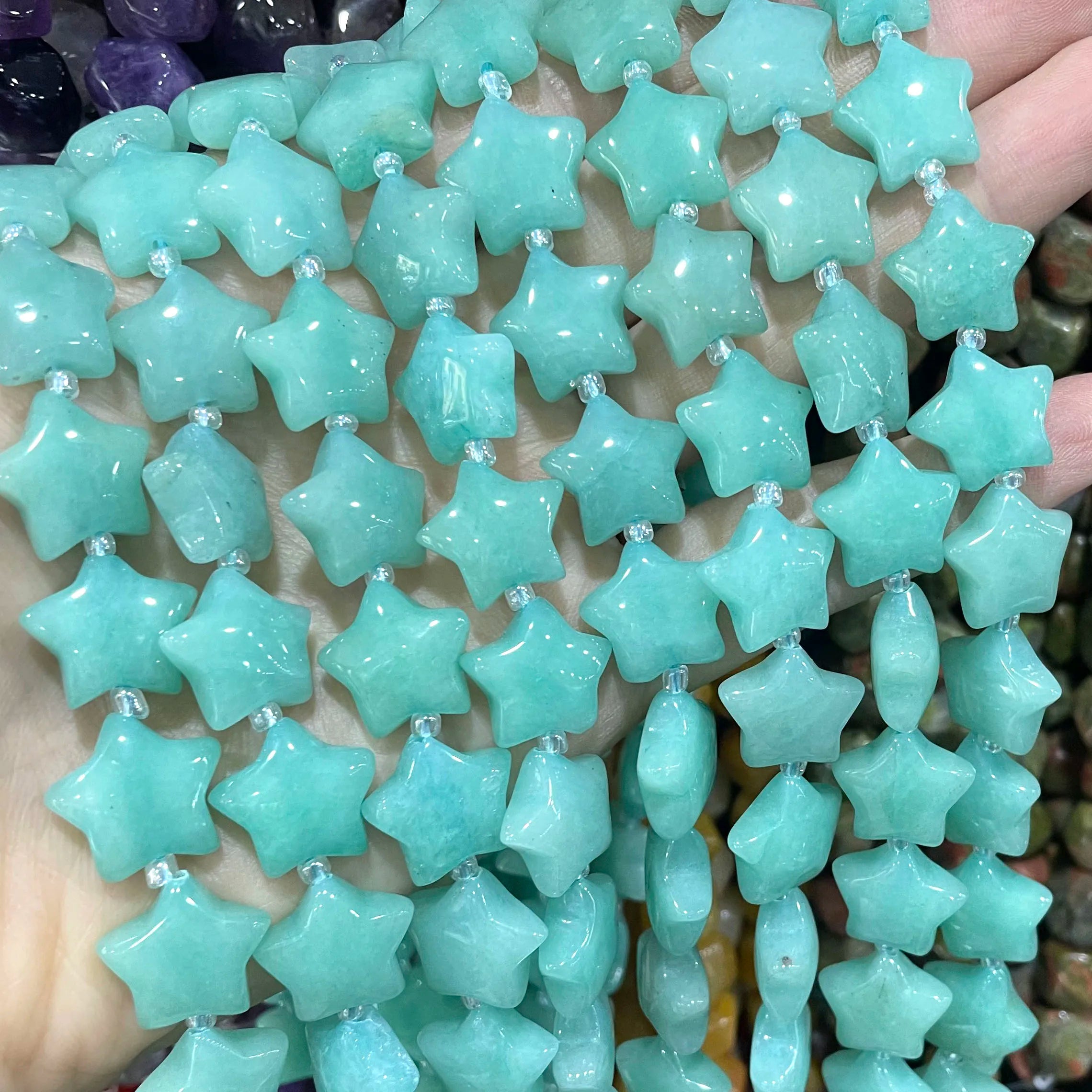 SYSRXLR Star Shaped Natural Stone Beads — 15mm Loose Quartz & Agate Spacers