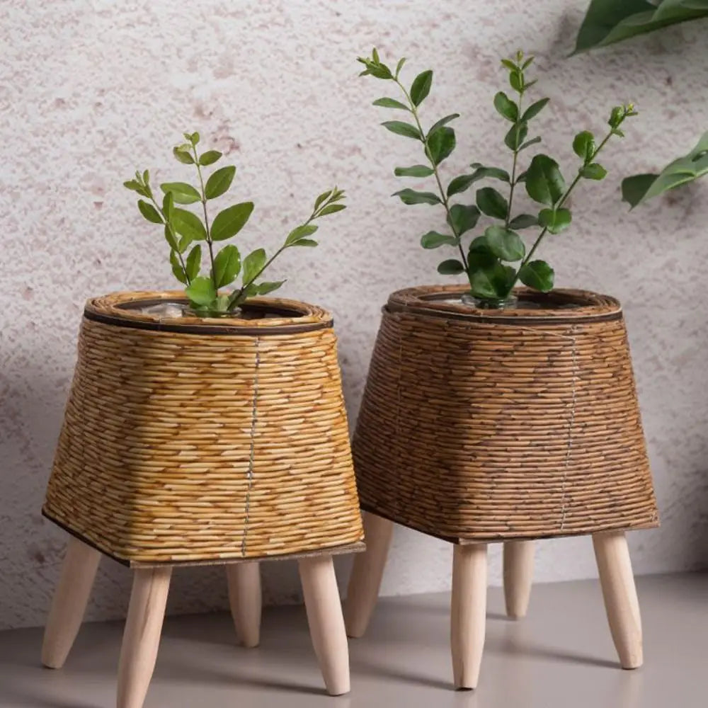 Rattan Woven Flower Pot — Decorative Plant Stand with Removable Legs