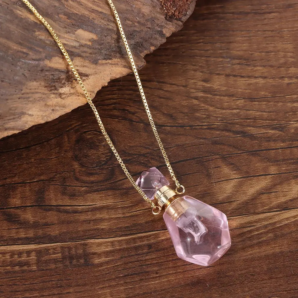 Natural Stone Perfume Bottle Necklace — Essential Oil Diffuser Pendant