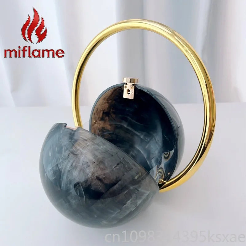 miflame Elegant Spherical Evening Clutch — Marble Texture Handbag with Electroplated Handle