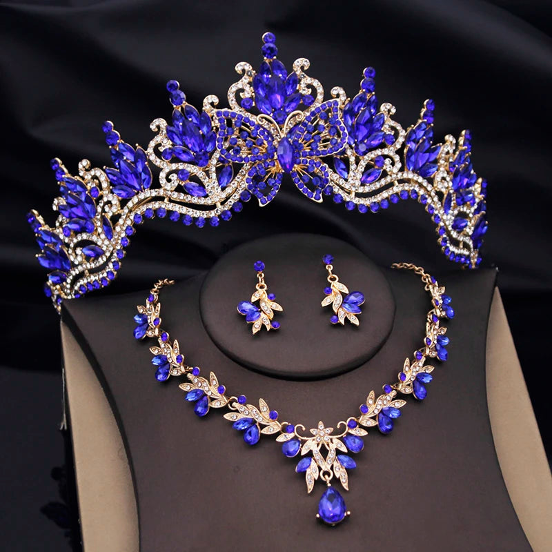 Cenmon Butterfly Tiara Jewelry Set — Elegant Crown, Necklace & Earrings
