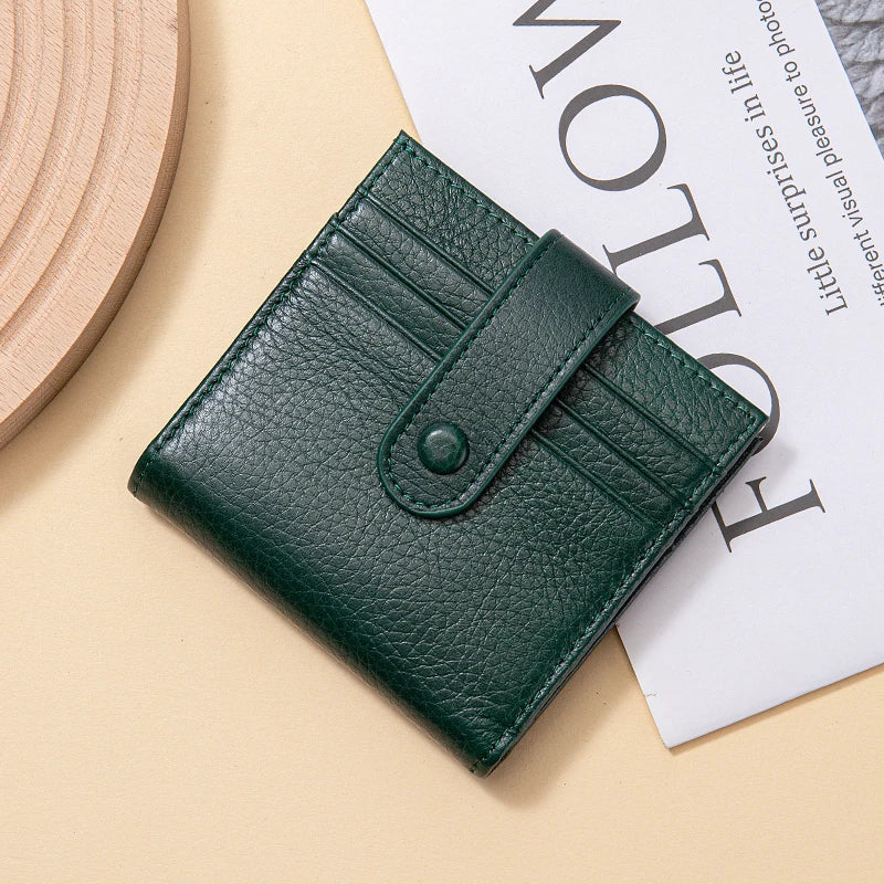 Genuine Leather Women's Mini Wallet — RFID Blocking Slim Two-Fold Purse