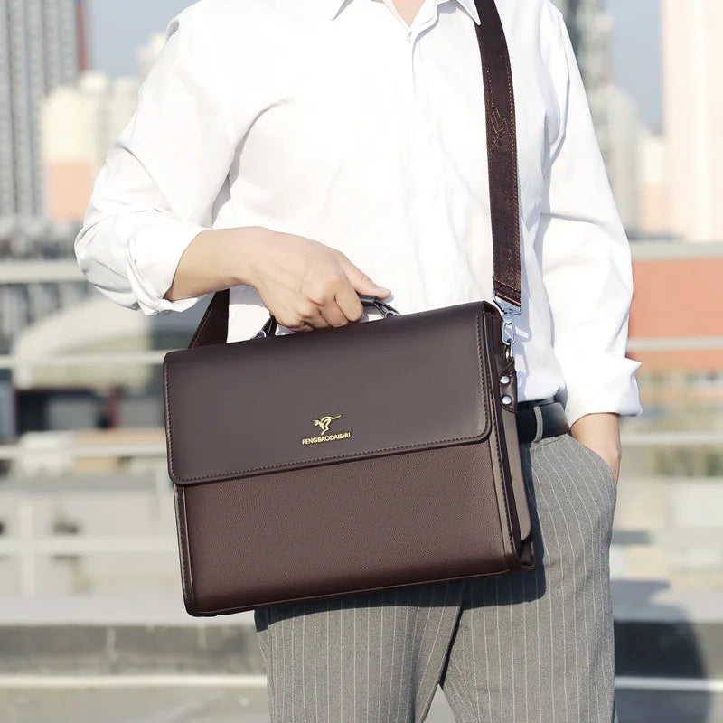 Men's Leather Business Briefcase — Professional Work Tote & Shoulder Bag