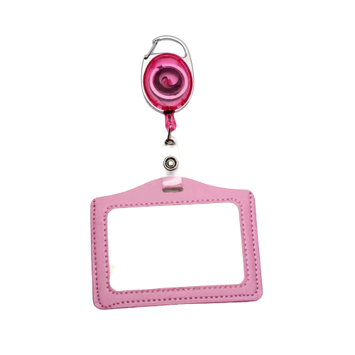 pelsone Retractable ID Badge Holder — PU Leather Work Pass Protector