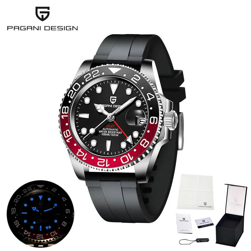 PAGANI DESIGN Luxury Automatic Watch — Waterproof Sports Wristwatch with Rubber Band