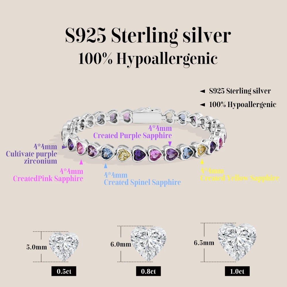 ATTAGEMS Heart-Shaped Sapphire Bracelet — 18K Gold Plated Sterling Silver Jewelry