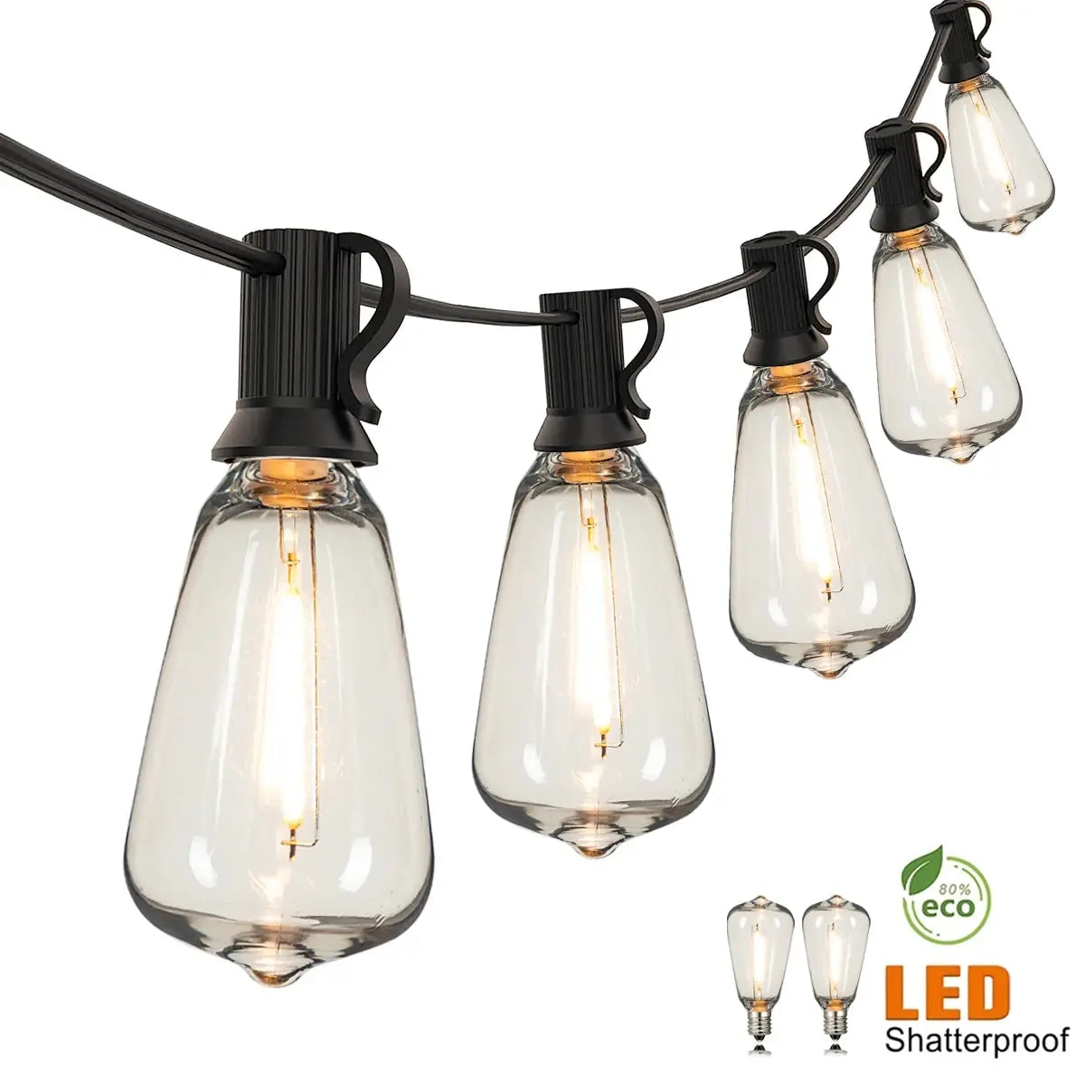 Genixgreen ST38 Water Drop String Lights — Shatterproof Outdoor LED Garland