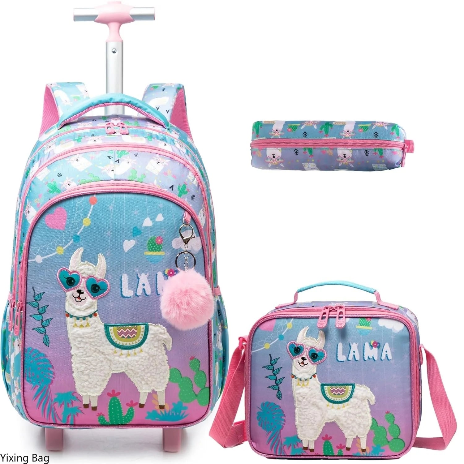 Children's Rolling Backpack Set — Wheeled School Bag with Lunch Bag & Pencil Case