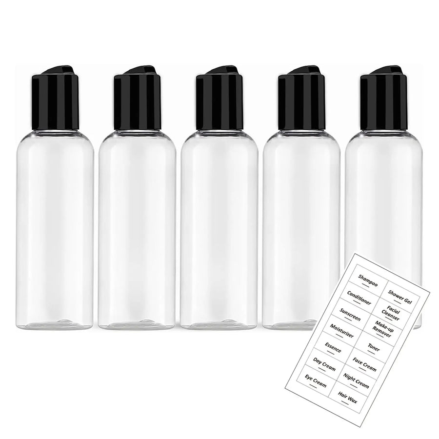Refillable Travel Toiletries Bottles — Leakproof 100ml Containers with Labels