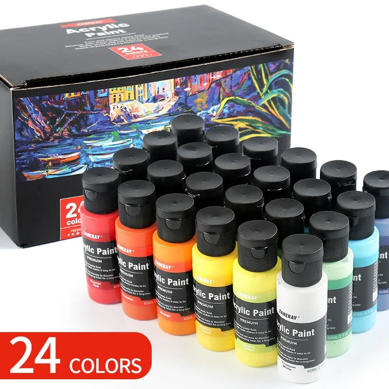 Acrylic Paint Pigment Set — Waterproof Professional Art Supplies, 24 or 36 Colors
