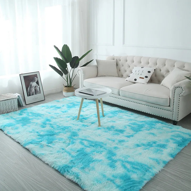 VIKAMA Tie-Dye Plush Carpet — Soft Fluffy Area Rug for Living Room & Nursery