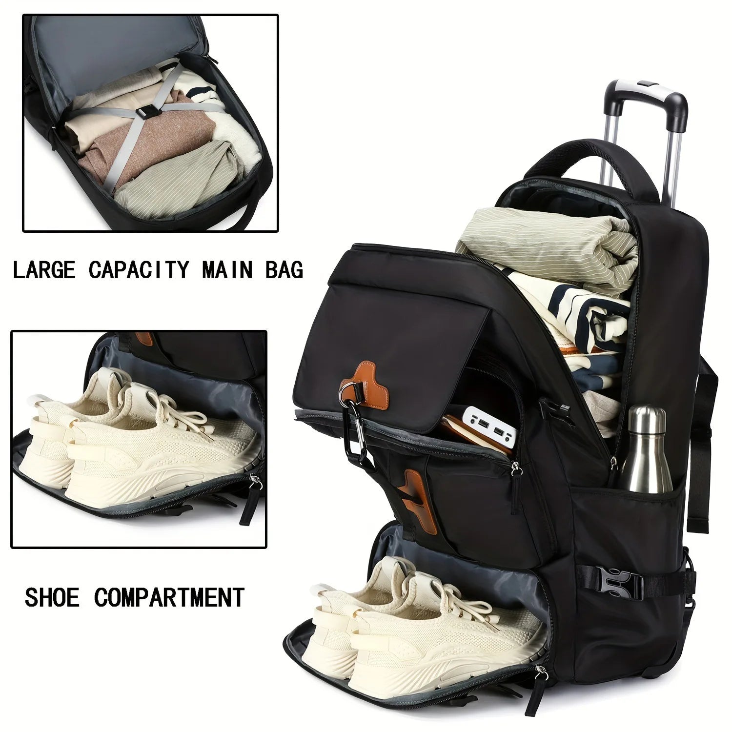 Large Capacity Rolling Backpack — Versatile Travel Trolley with Wheels