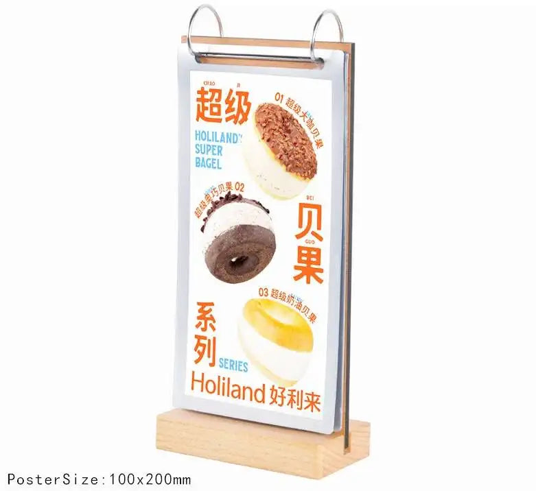 Loripos A6 Acrylic Sign Holder — Clear Tabletop Display with Wooden Base