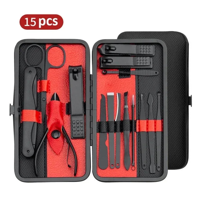 OLOEY Professional Manicure Set — Stainless Steel Nail Care Kit with Case