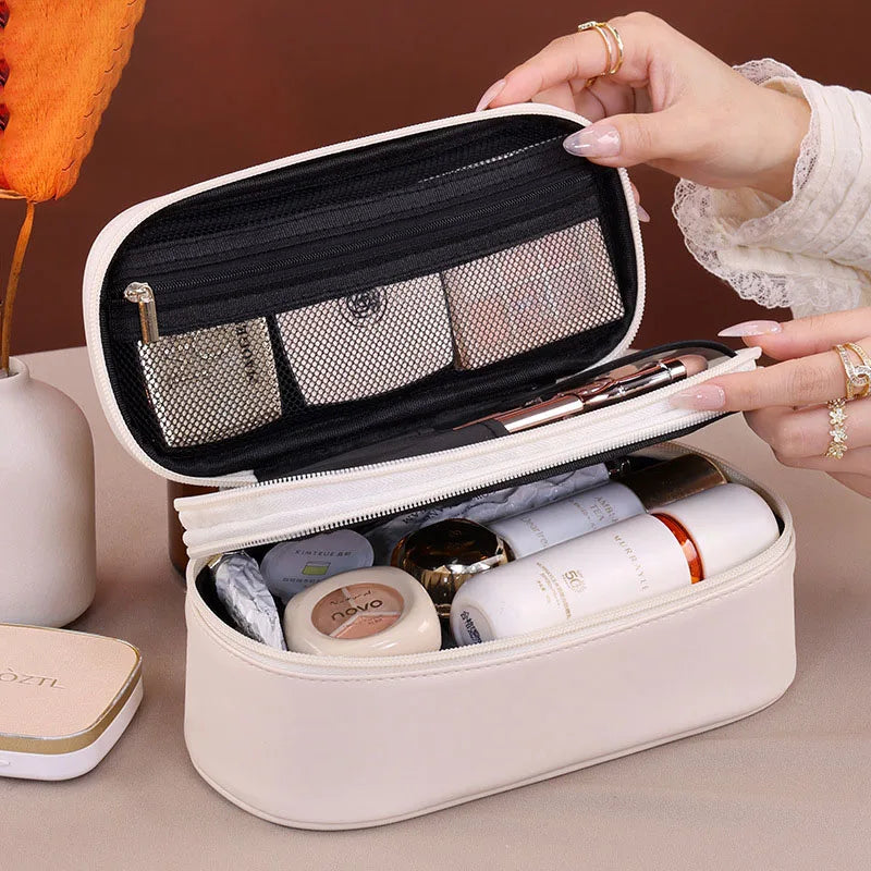 Double Layer Cosmetic Bag — Large Capacity PU Leather Makeup Organizer