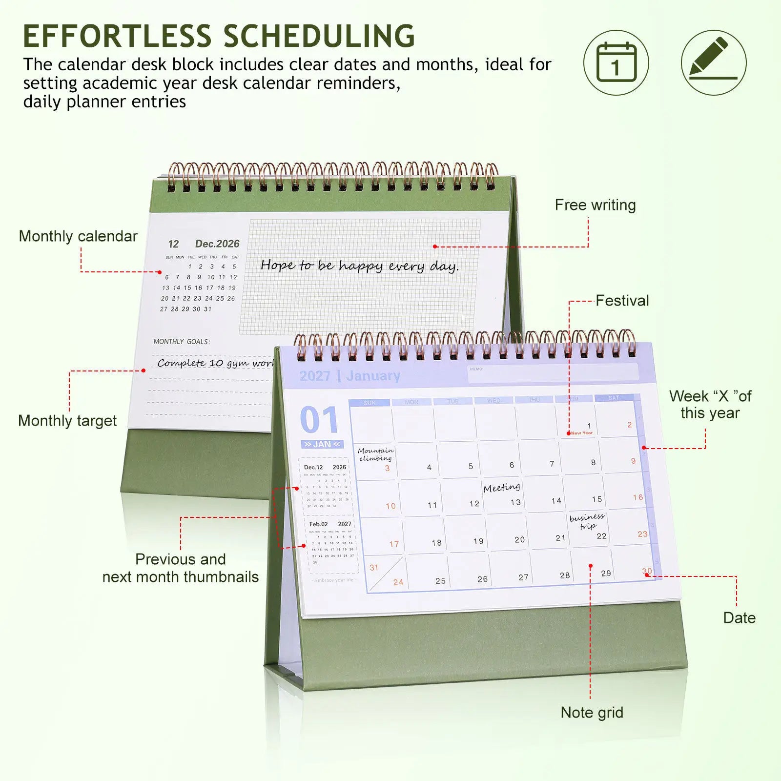 NUOLUX 18-Month Academic Desk Calendar — July 2026 to December 2027 Planner