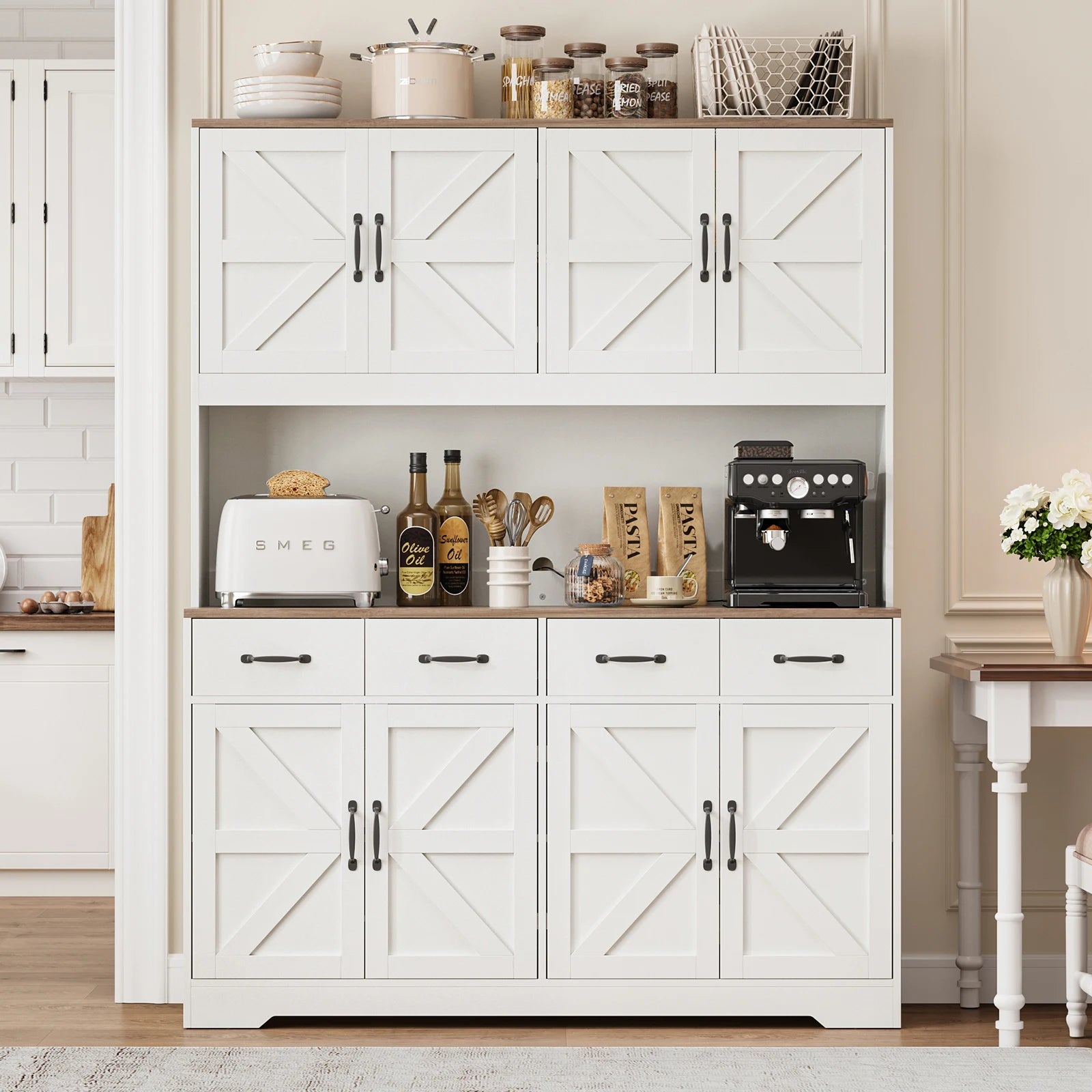 Yanosaku Kitchen Storage Cabinet — Modern Pantry with Built-In Charging Station
