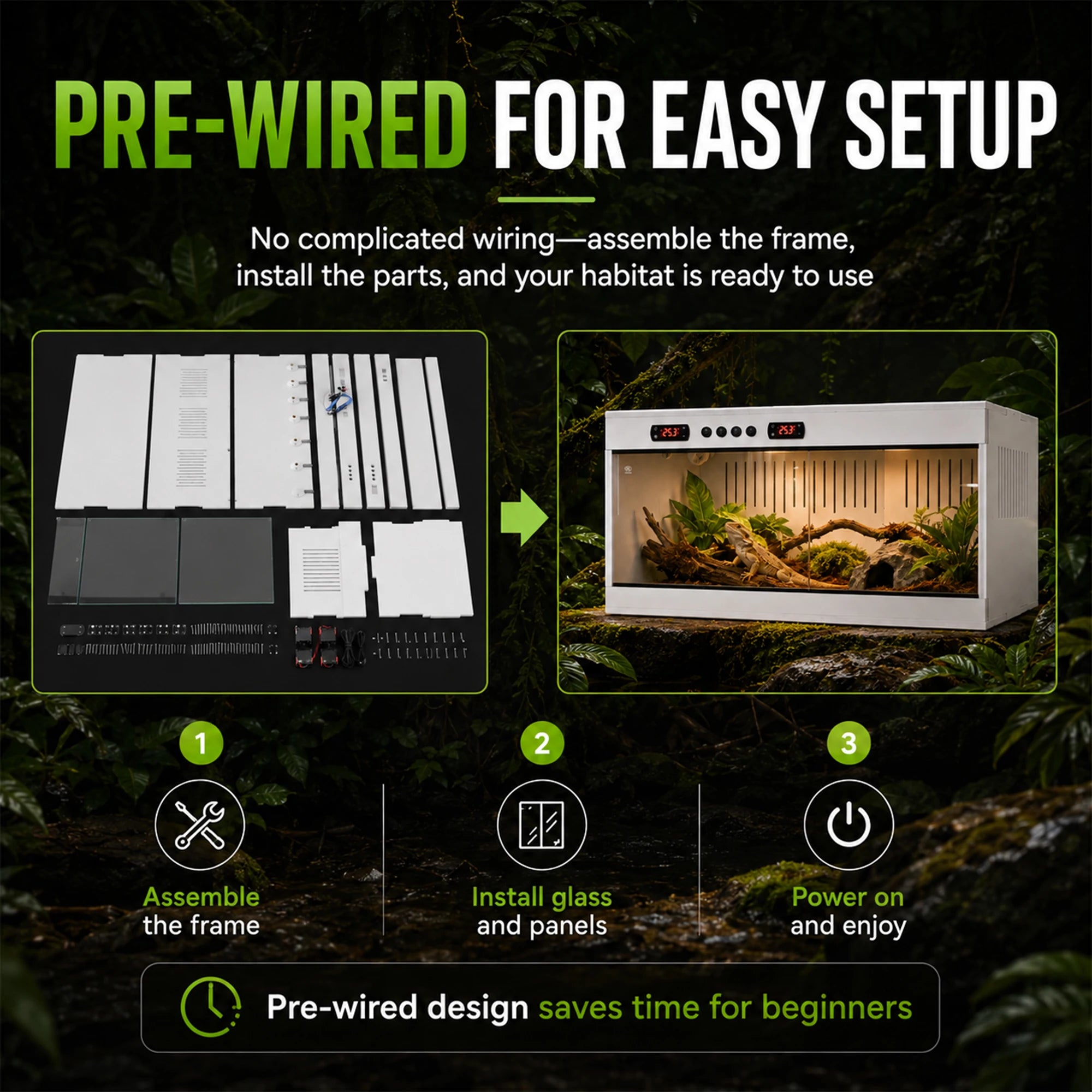 Reptile Terrarium Habitat — Stackable PVC & Tempered Glass Enclosure