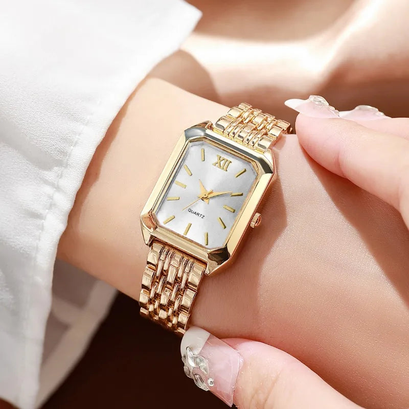 Women's Elegant Rhinestone Jewelry Set — Quartz Watch, Necklace, Ring & Earrings