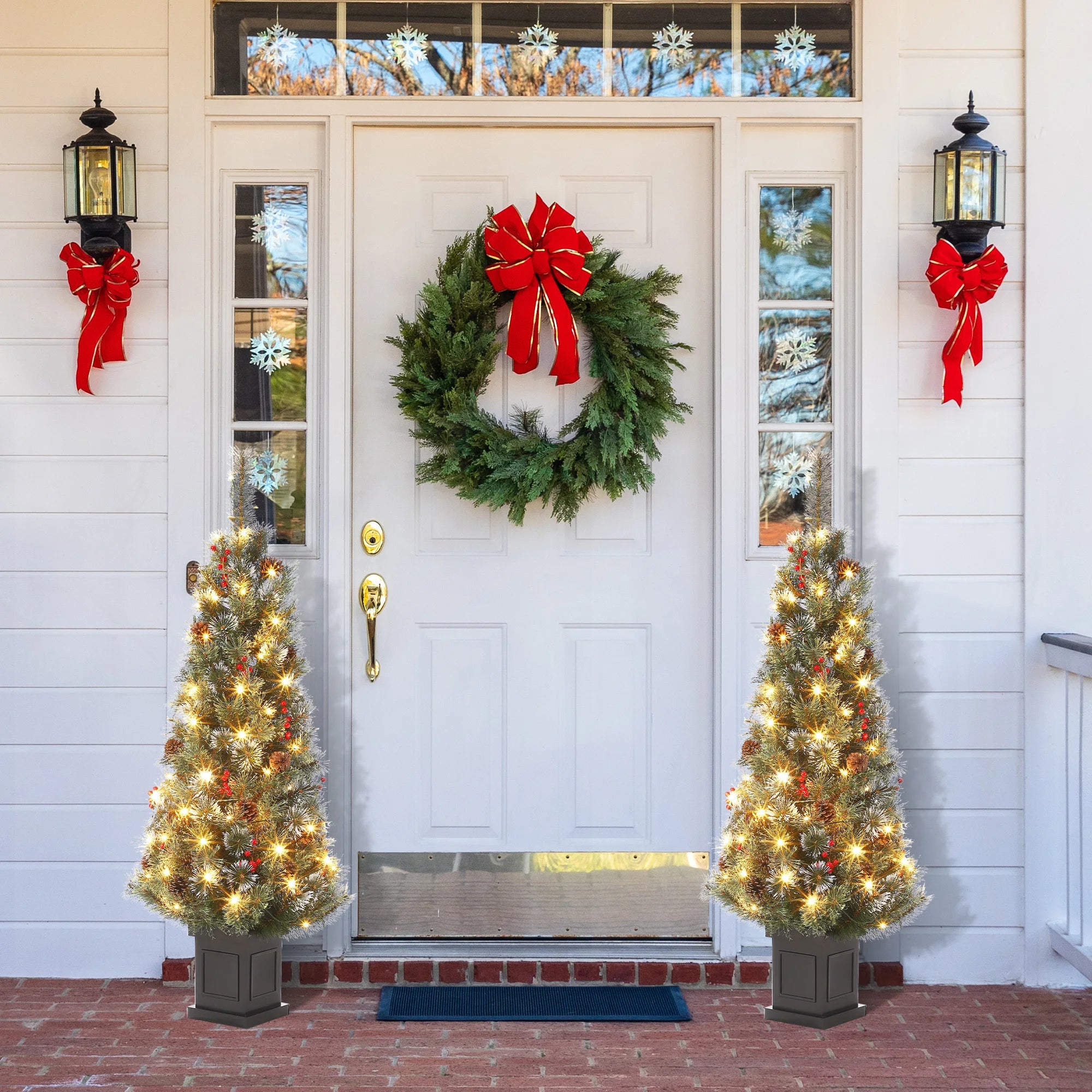 GAOMON 5FT Pre-Lit Snow Flocked Christmas Tree — Festive Decor with Red Berries