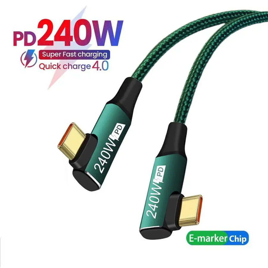 USB C Fast Charging Cable — 240W High-Speed Data Cord, 90 Degree Design