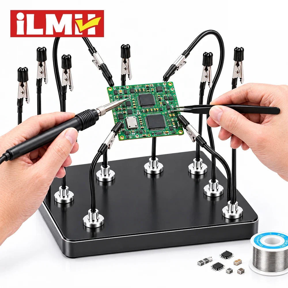 iLMH Magnetic Helping Hands — Flexible Soldering Workstation with Alligator Clips