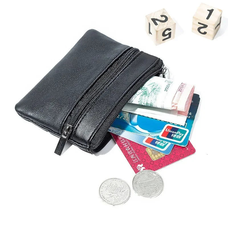 Compact PU Leather Coin Purse — Small Zippered Wallet for Men and Women