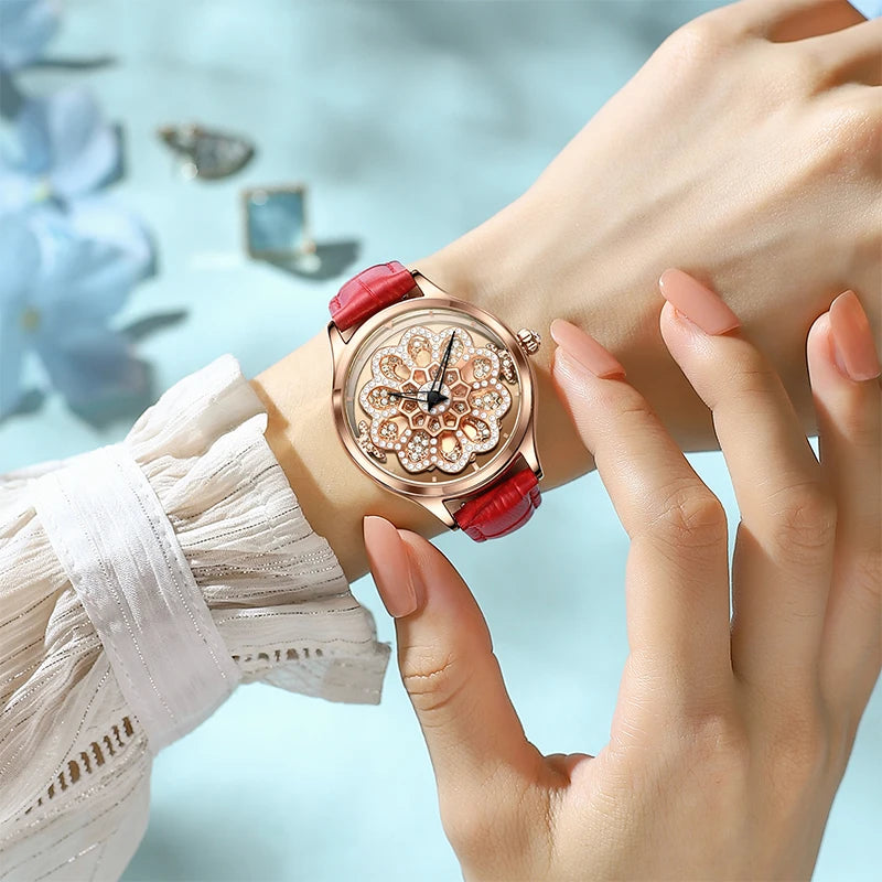 LIGE Luxury Rotating Quartz Watch — Sparkling Crystal Women's Fashion Accessory