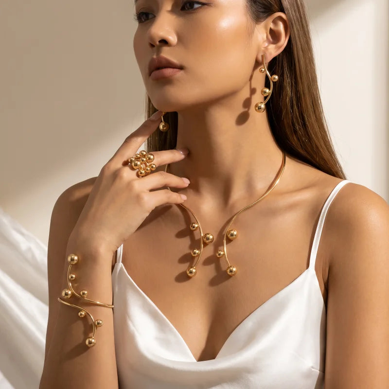 Obega Abstract Vine Jewelry Set — 4 Piece Gold Minimalist Accessory Kit