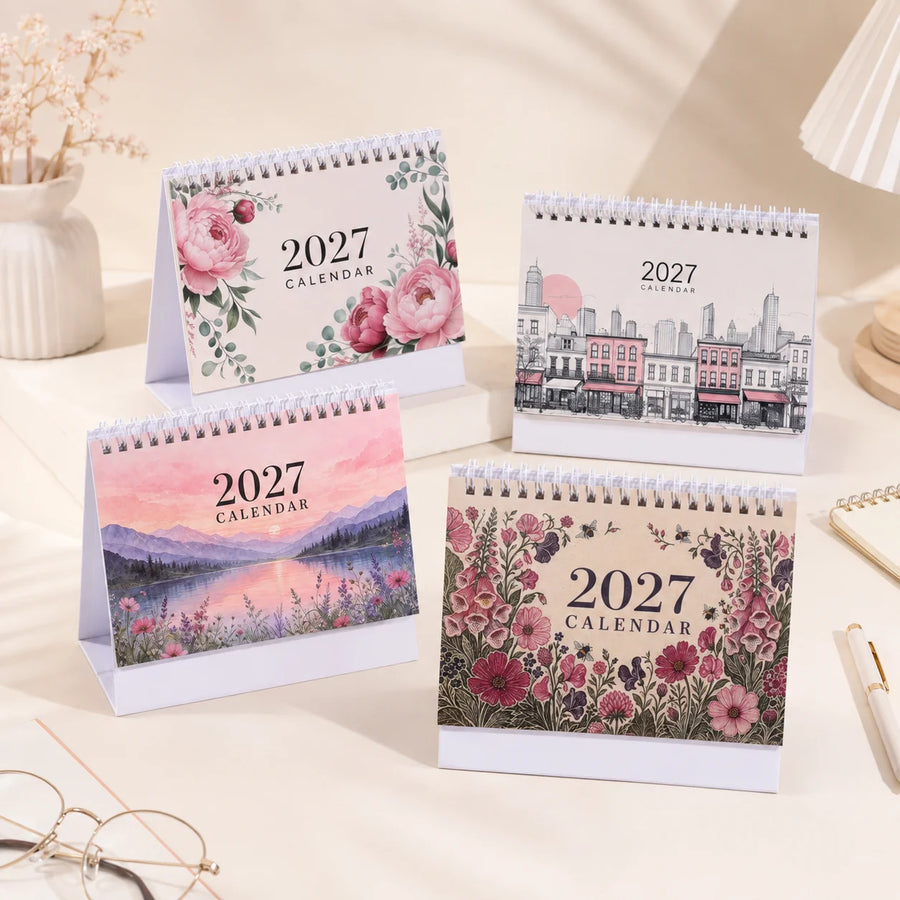 2027 Desk Planner Calendar — Spiral Bound Monthly Organizer, Floral Design