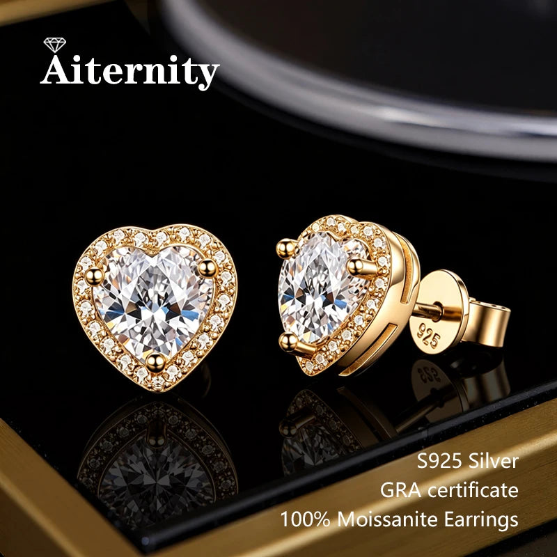 AITERNITY Moissanite Stud Earrings — Elegant S925 Silver Wedding Jewelry