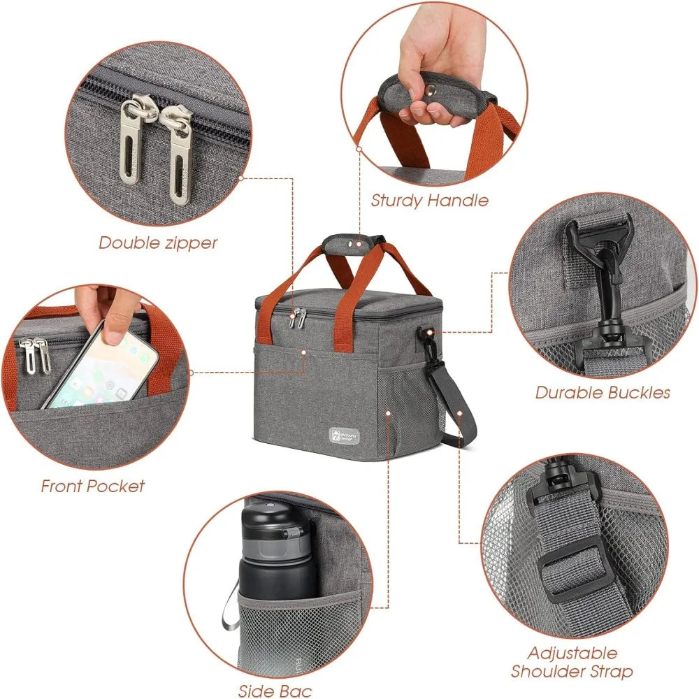 Insulated Lunch Tote Bag — Thermal Food Organizer for Picnic and Hiking