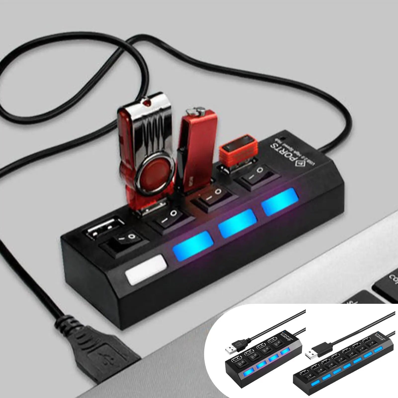 Multi-Port USB C Hub — Compact Data Splitter with Independent Switches