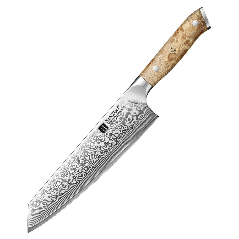 XINZUO Damascus Steel Bunka Knife — 8.3 Inch Handcrafted Slicing Tool