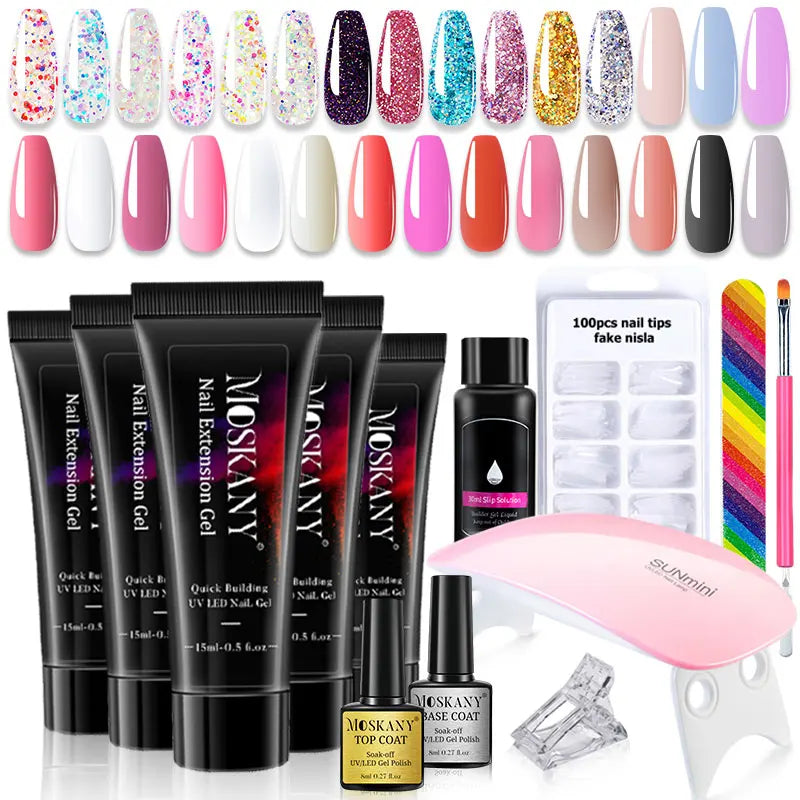 MOSKANY Poly Nail Gel Kit — Complete Manicure Set with LED Lamp