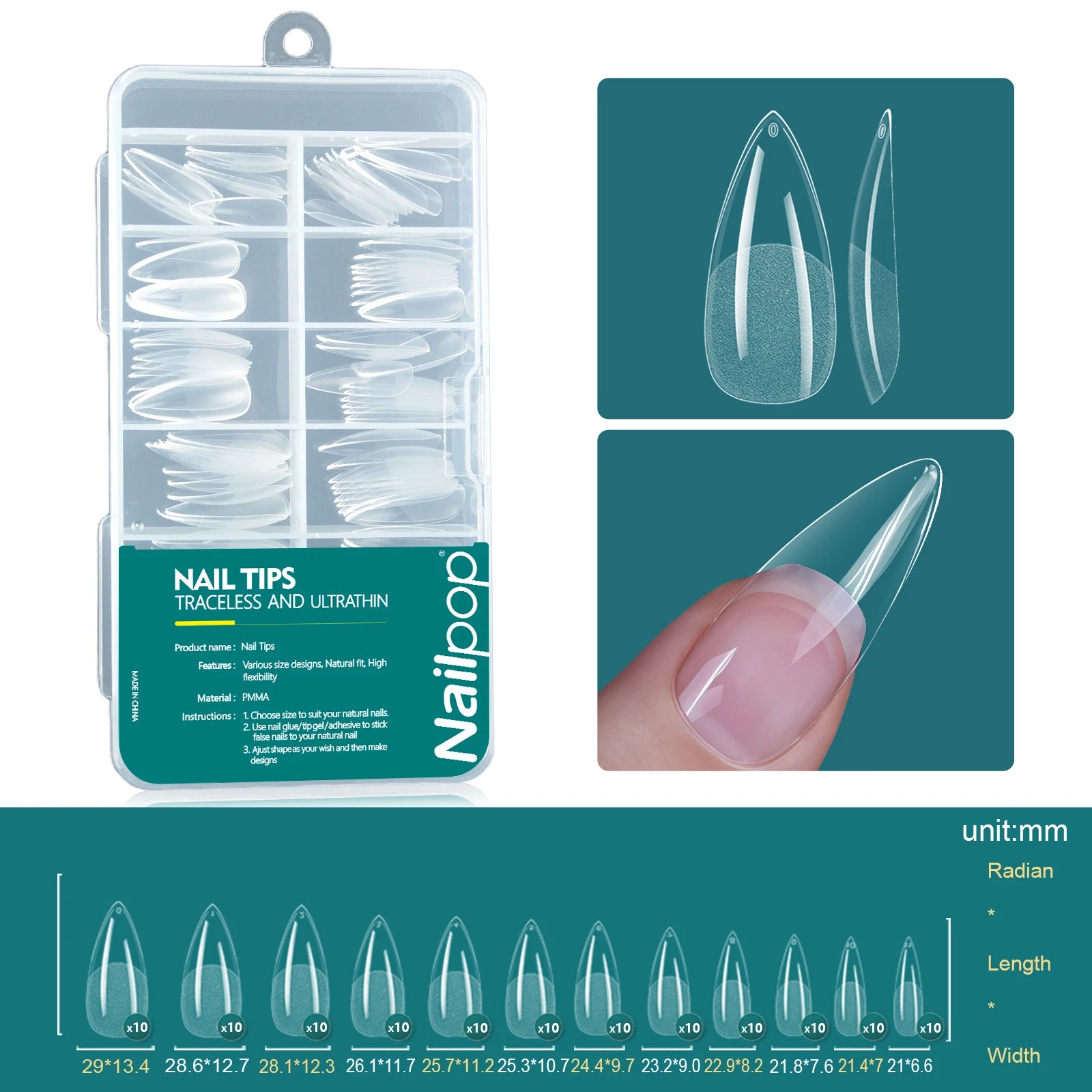 Nailpop Clear Acrylic False Nail Tips — Professional Full Cover Extensions