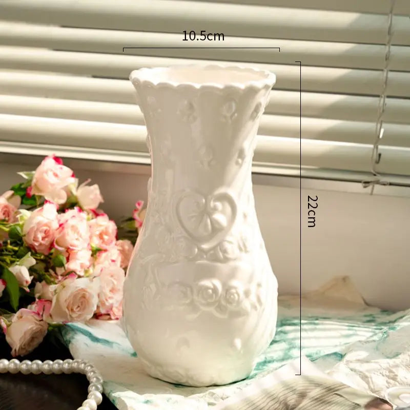 Retro Rose Relief Decorative Vase — European Style Imitation Ceramic Desktop Ornament