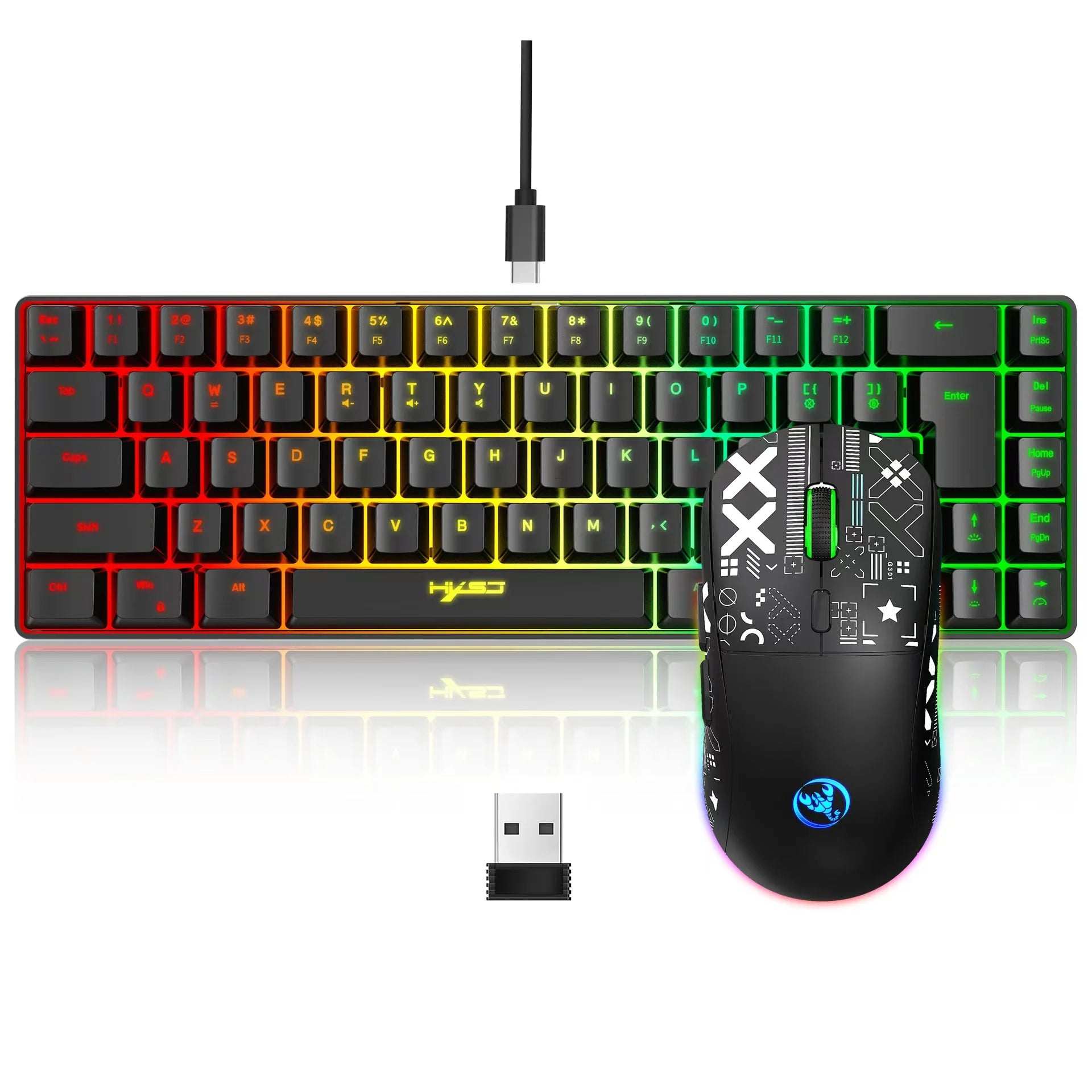 HXSJ 60% Gaming Keyboard and Mouse Combo — RGB Wired & Wireless Set