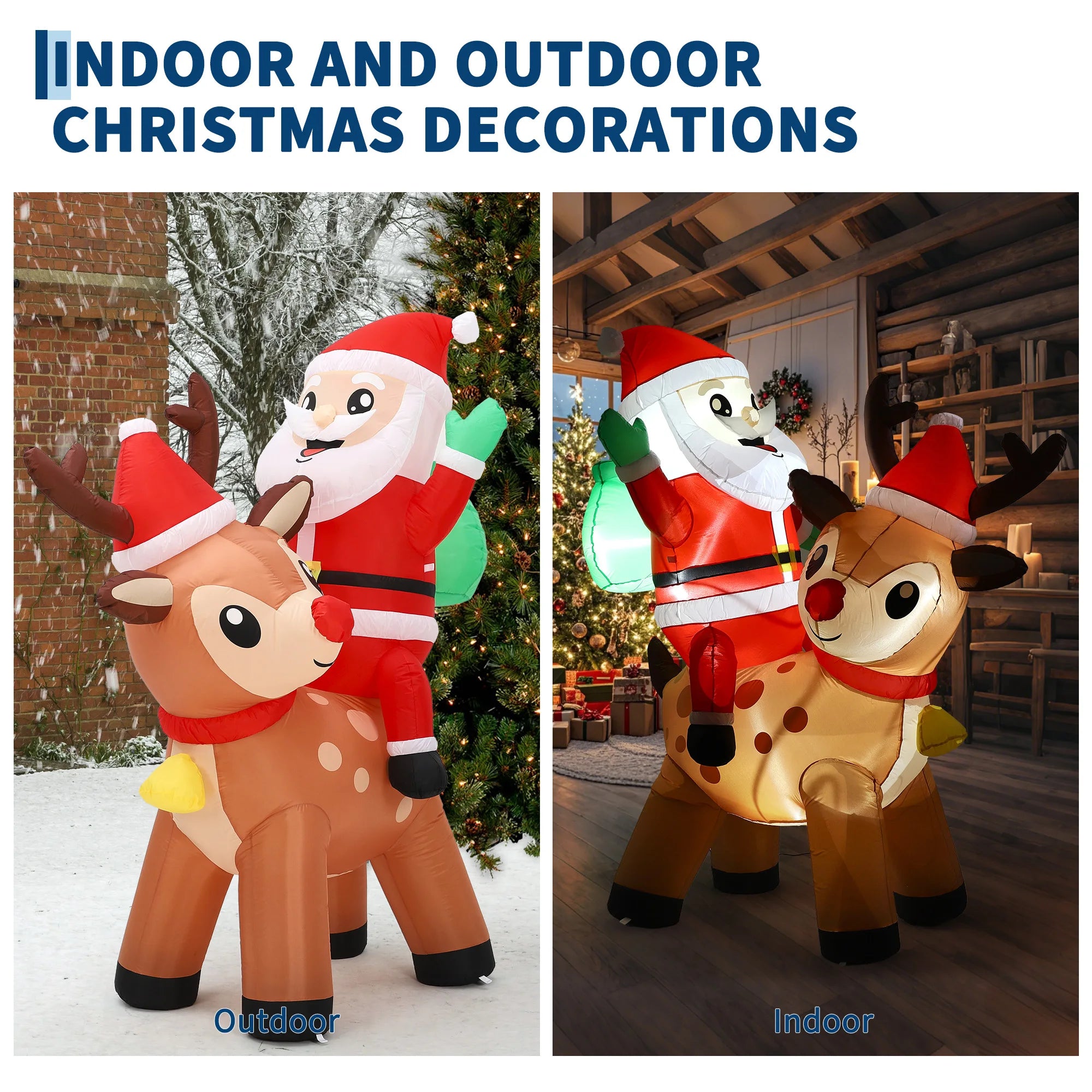 7FT Inflatable Santa Claus and Reindeer — Festive Outdoor Christmas Decor